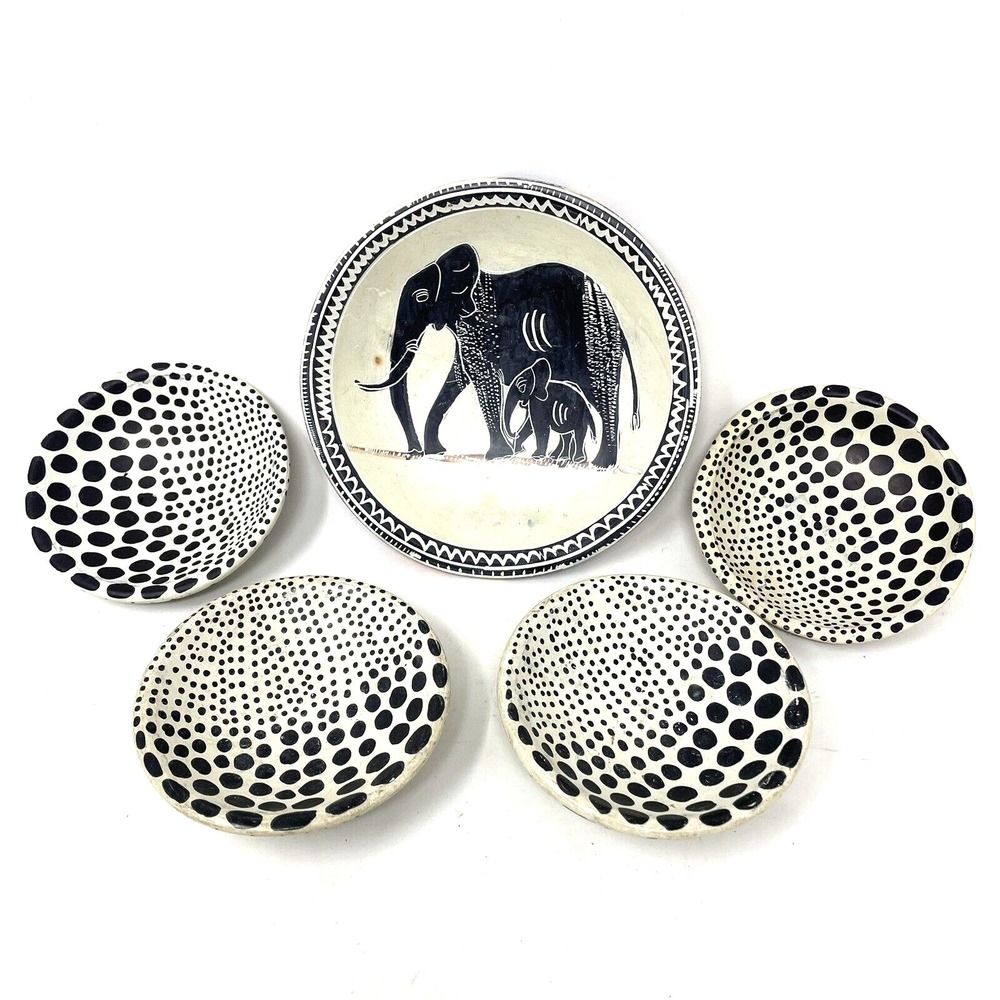 Vintage Hand-painted Soapstoneβ From Kenya Bowls Elephants Safari Zebra Design